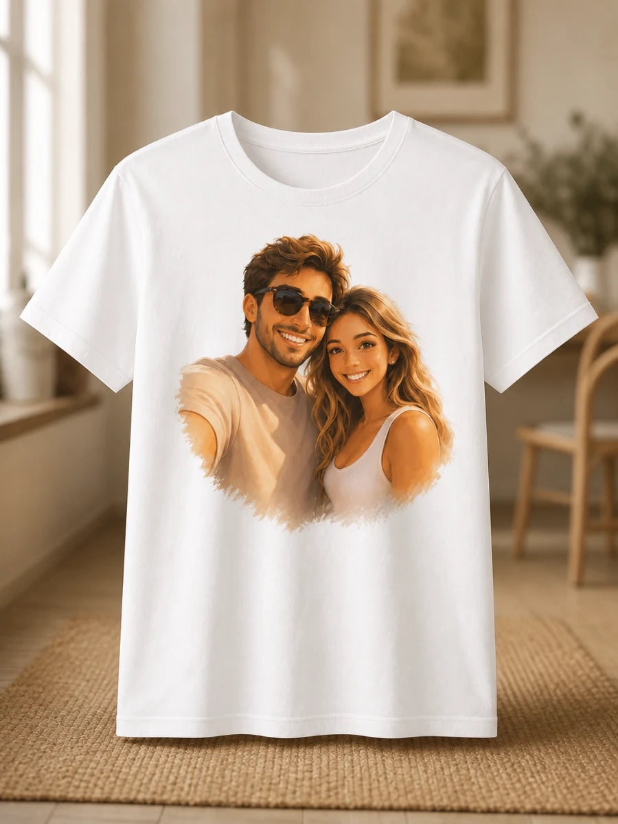 Même photo transformée en illustration sur t-shirt ArtifyMe