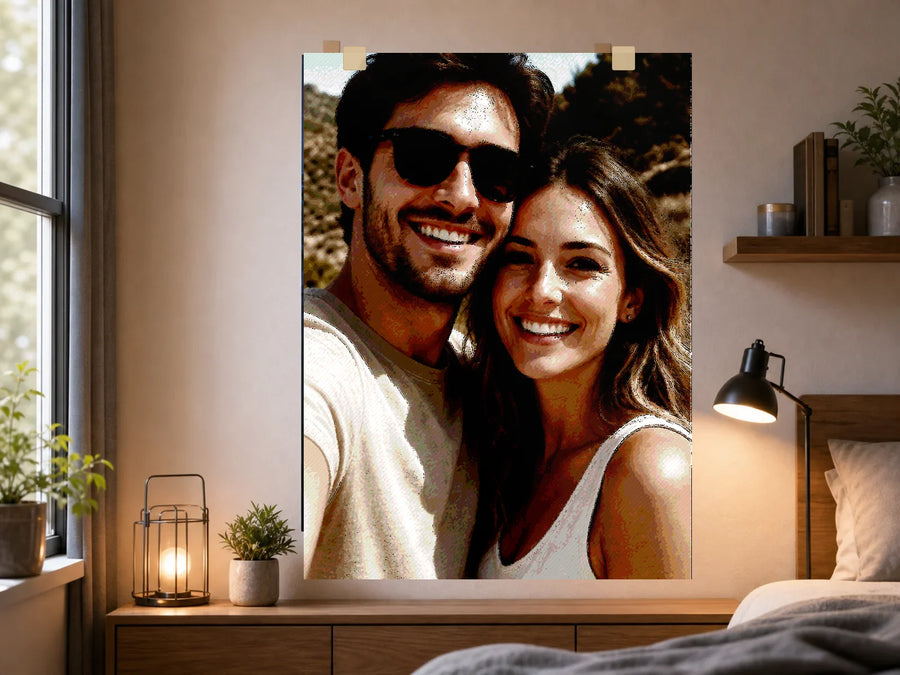 Poster cadeau photo couple avec portrait crayon de couleur imprimé