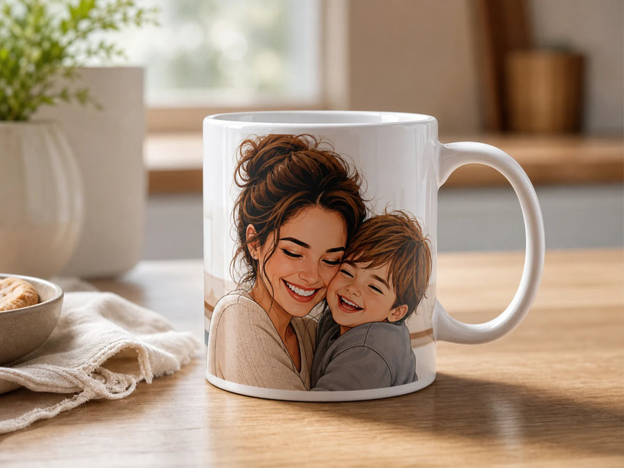 Mug photo personnalisé avec portrait cartoon imprimé